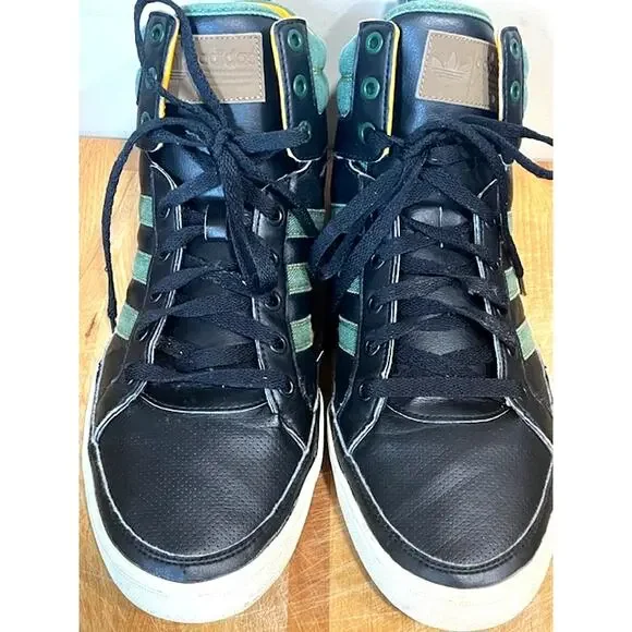 ADIDAS Top Court Leather Black Green High Top Sneakers Men\'s Sz 11 Adidas Top Ten Hi RB Black Green Red Patent Leather Men main image 4